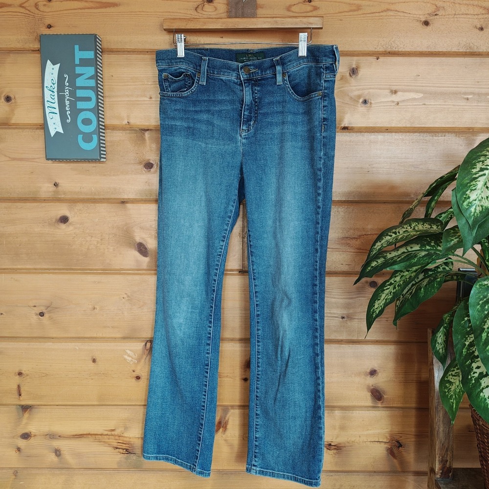 L. Ralph Lauren Classic Straight Jean Stretch Mid Rise Light Wash Preppy 10(32")